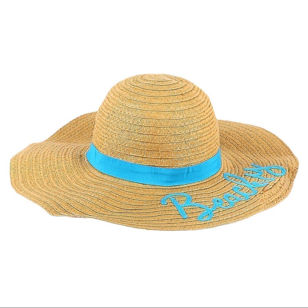 🌺 Accessory Depot Wide Brim Floppy Straw Beachy Embroidered Vacation Sun Hat